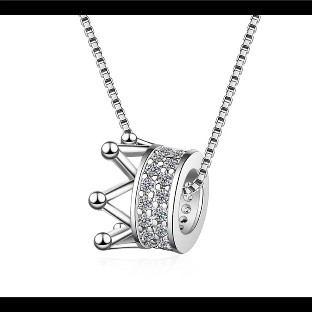 Stimulated Diamond Sterling Silver Crown Necklace